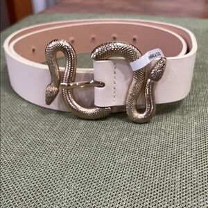 Elegant Cream Belt with Gold Snake Buckle